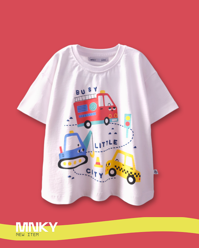 تیشرت سفید بچگانه 3 تا 6 سال طرح 3ماشین