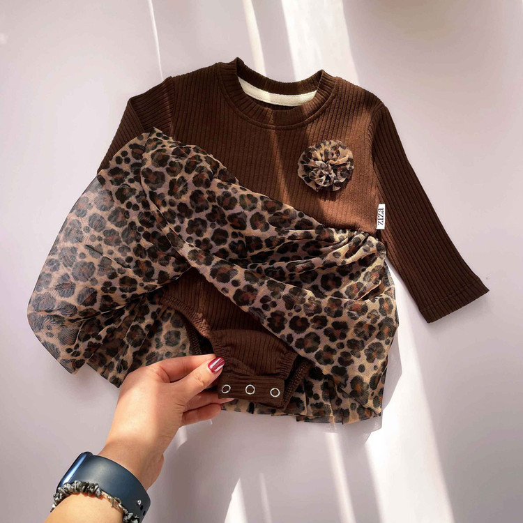 بادی پیراهن پلنگی نوزادی با هد تا ۳ سال