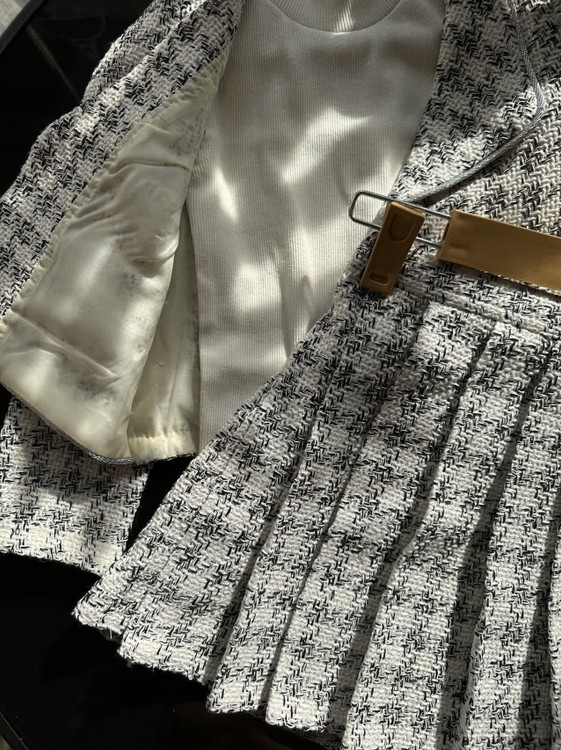 ست سه تیکه کت و دامن کتان کنفی دخترانه ۳ تا ۱۰ سال