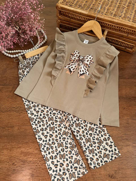 ست بلوز و شلوار دخترانه پاپیون پلنگی 3 تا 12 سال