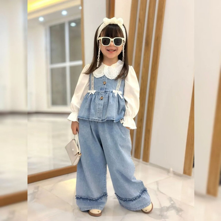 سه تیکه دخترانه جین 3 تا 8 سال