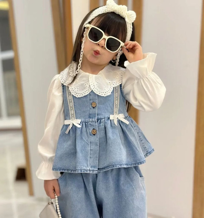 سه تیکه دخترانه جین 3 تا 8 سال