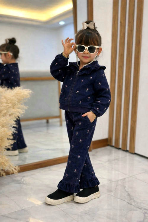 ست سویشرت و شلوار دخترانه مخمل کبریتی گلدوزی شده 3 تا 9 سال