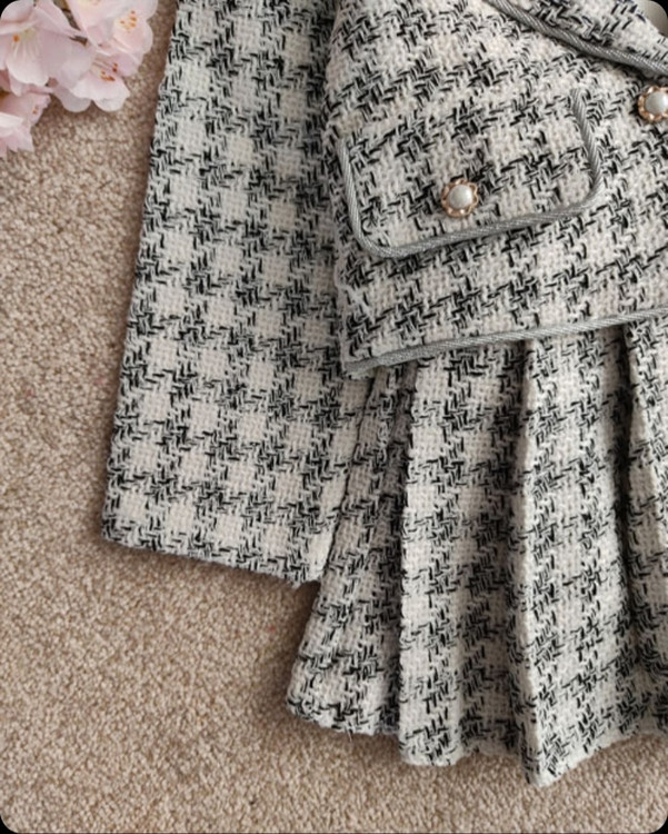 ست سه تیکه کت و دامن کتان کنفی دخترانه ۳ تا ۱۰ سال