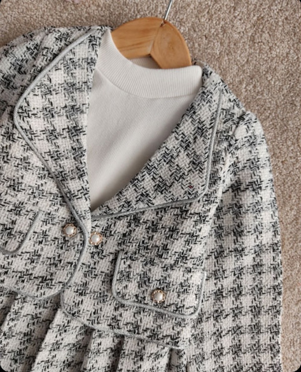 ست سه تیکه کت و دامن کتان کنفی دخترانه ۳ تا ۱۰ سال