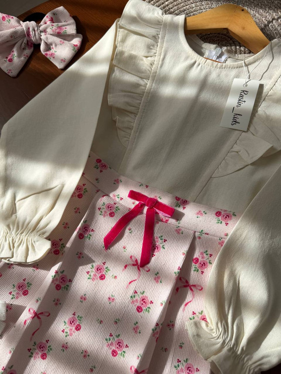 شومیز دامن دخترانه پاپیون 4 تا 11 سال