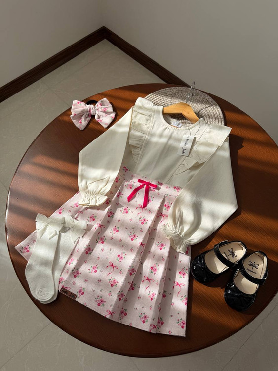 شومیز دامن دخترانه پاپیون 4 تا 11 سال