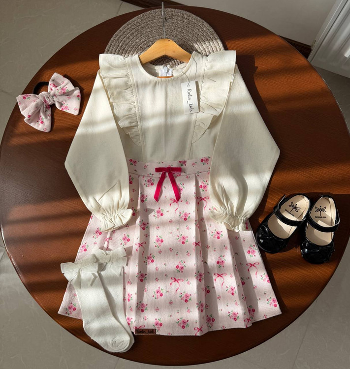 شومیز دامن دخترانه پاپیون 4 تا 11 سال