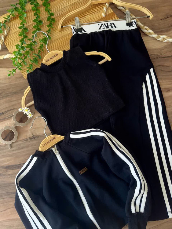 سه تیکه سویشرت شلوار دورس مشکی دخترانه ۳ تا ۱۲ سال