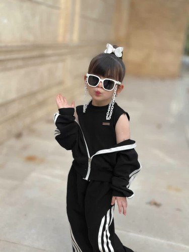 سه تیکه سویشرت شلوار دورس مشکی دخترانه ۳ تا ۱۲ سال