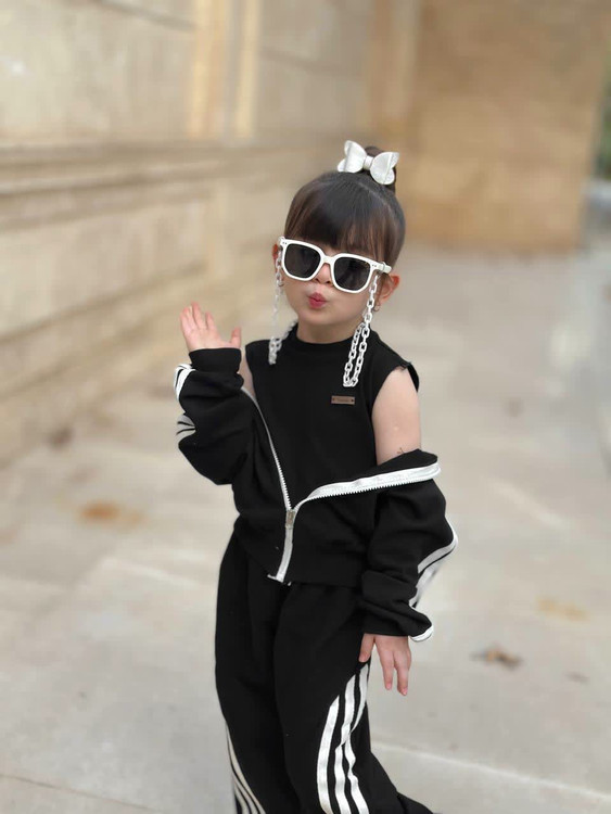 سه تیکه سویشرت شلوار دورس مشکی دخترانه ۳ تا ۱۲ سال