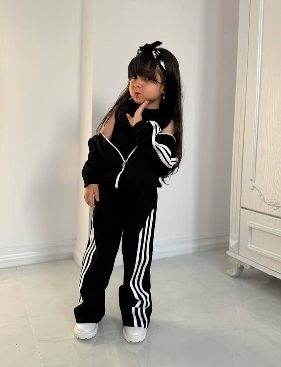 سه تیکه سویشرت شلوار دورس مشکی دخترانه ۳ تا ۱۲ سال