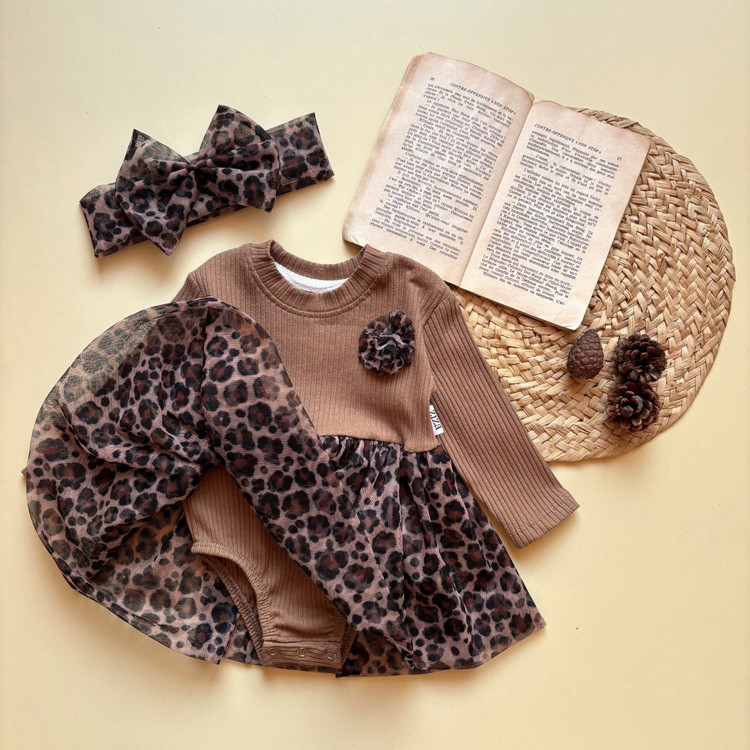 بادی پیراهن پلنگی نوزادی با هد تا ۳ سال