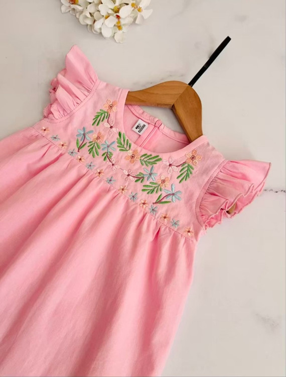 پیراهن دخترانه لینن گلدوزی پاستلی ۲ تا ۷ سال