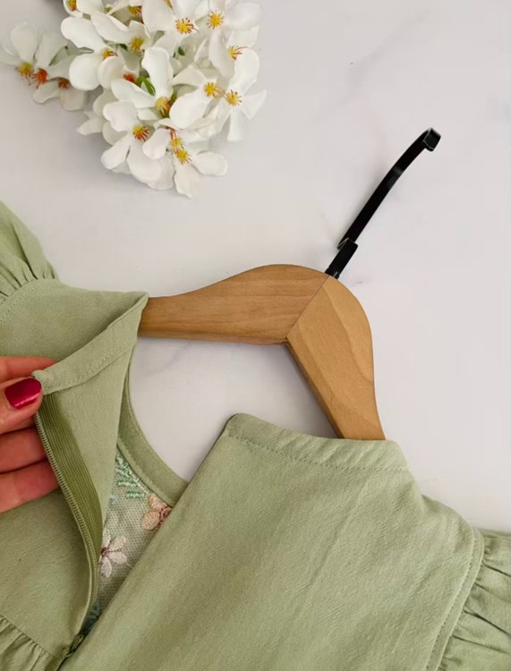 پیراهن دخترانه لینن گلدوزی پاستلی ۲ تا ۷ سال