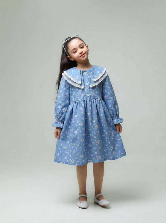 پیراهن جین گل برجسته دخترانه 2 تا 9 سال