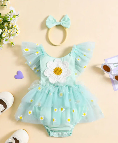 بادی مجلسی نوزادی دخترانه گل بابونه همراه با هد 3 تا 18 ماه