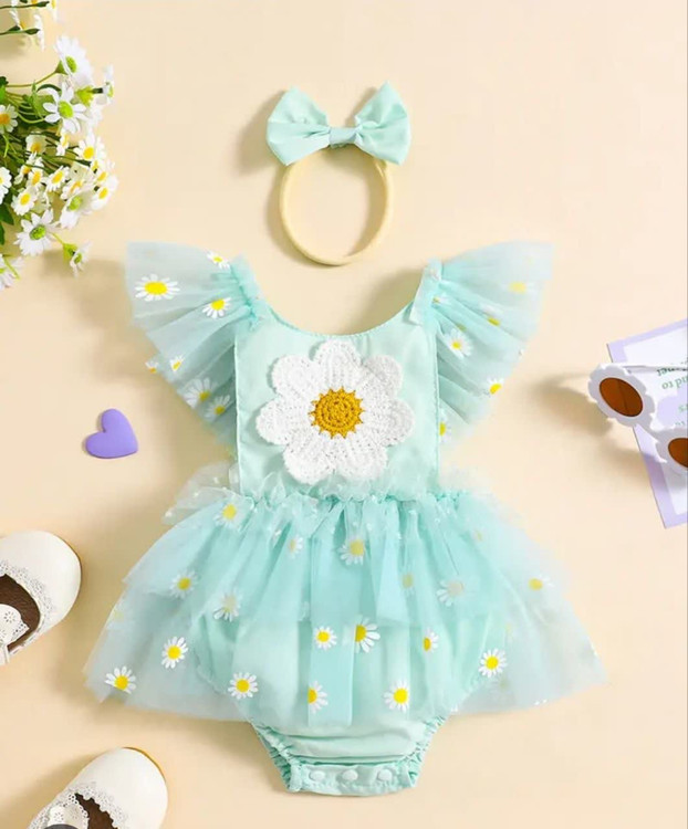 بادی مجلسی نوزادی دخترانه گل بابونه همراه با هد 3 تا 18 ماه