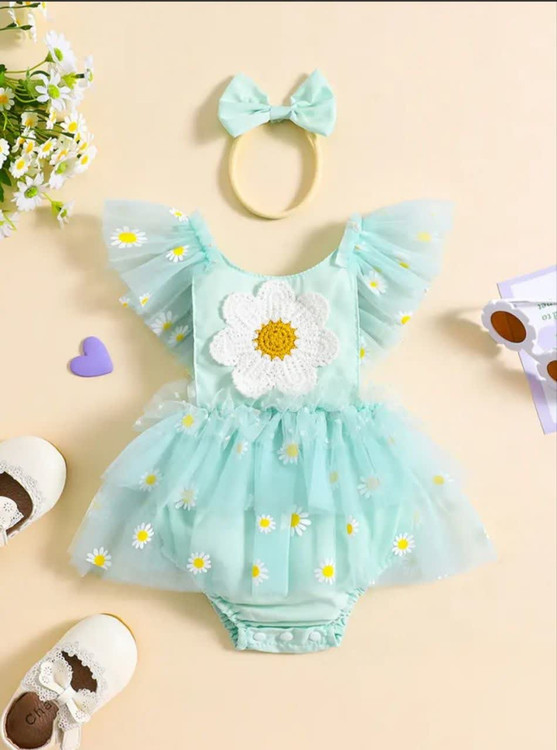 بادی مجلسی نوزادی دخترانه گل بابونه همراه با هد 3 تا 18 ماه