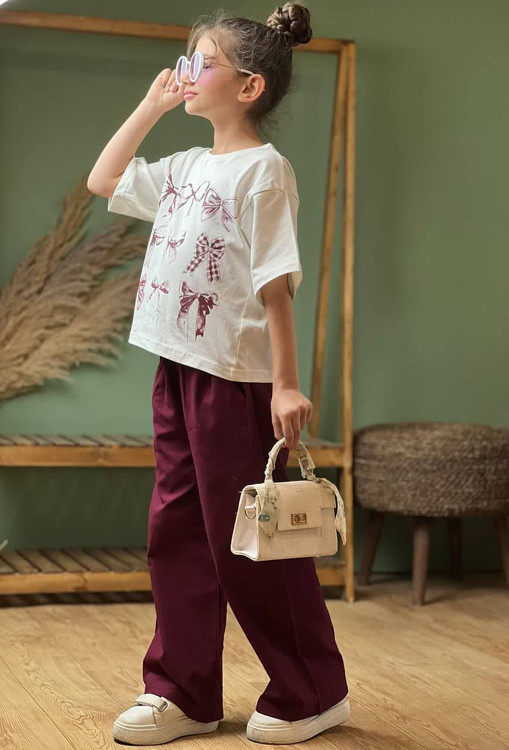 ست کراپ و شلوار بگ پاپیون از ۷ سال تا ۱۶ سال