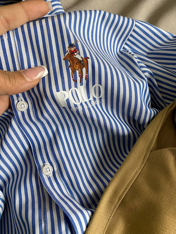 پیراهن پسرانه راه راه آبی پولو چوگان از ۱ تا ۵ سال