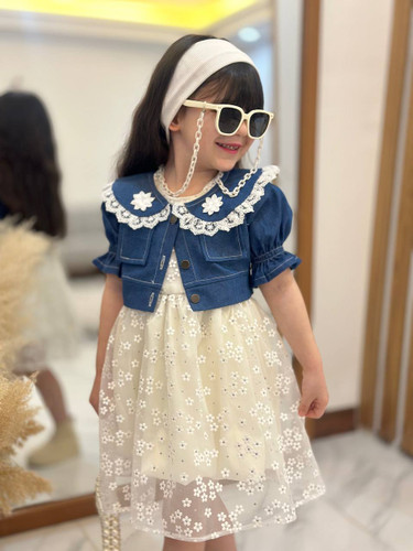 ست کت جین و سارافون دانتل دخترانه 2 تا 9 سال