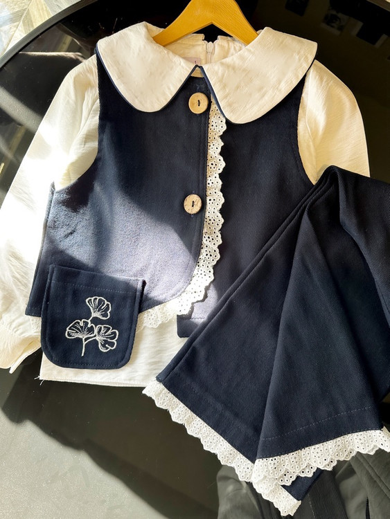 ست سه تیکه وست و شلوار کتان دخترانه ۳ تا ۱۰ سال