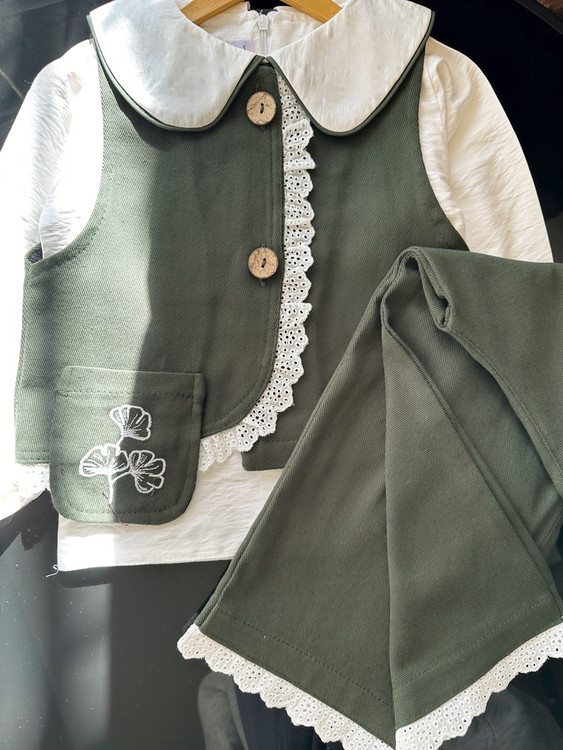 ست سه تیکه وست و شلوار کتان دخترانه ۳ تا ۱۰ سال