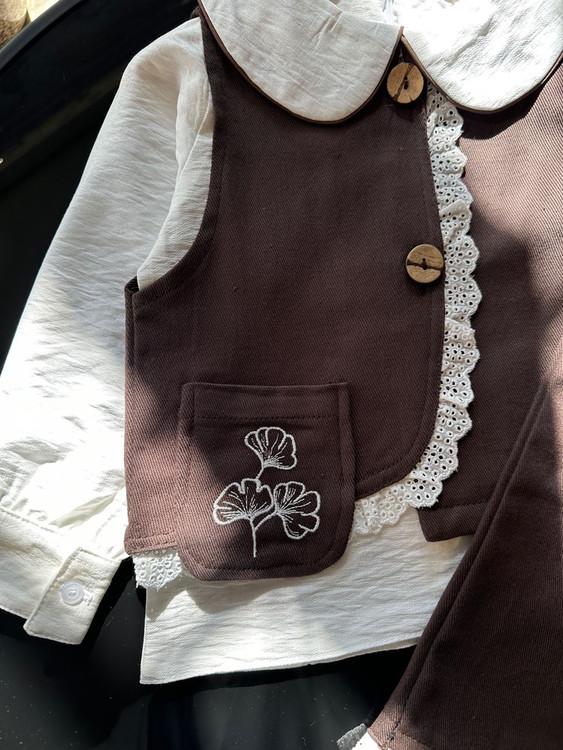 ست سه تیکه وست و شلوار کتان دخترانه ۳ تا ۱۰ سال