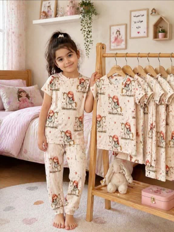 ست راحتی تیشرت آستین کوتاه و شلوار بچه گانه 3 تا 11 سال