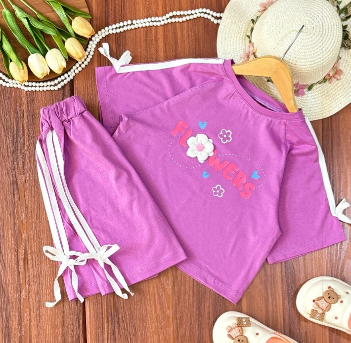 ست کراپ و شلوارک راحتی بچگانه دخترانه از ۴ سال تا 12 سال رنگبندی کد 85401012