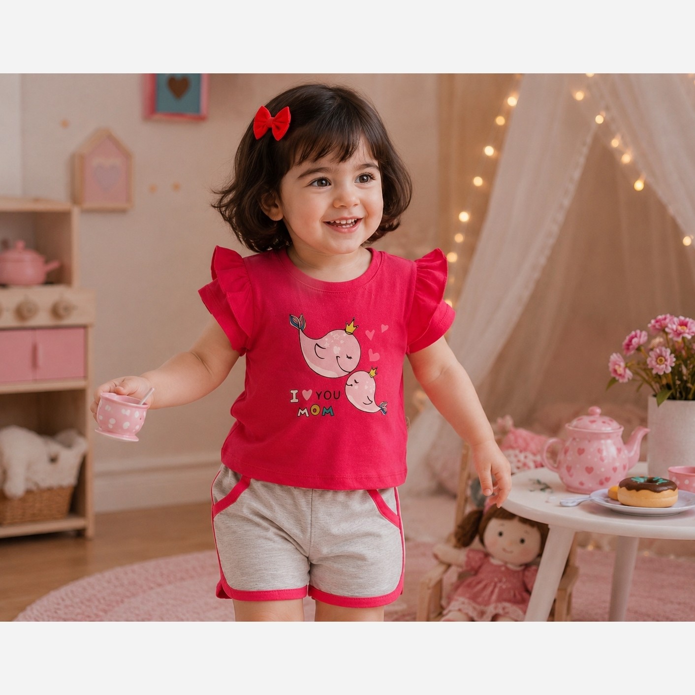 ست کراپ و شلوارک راحتی بچگانه دخترانه از ۲ تا ۵ سال رنگبندی