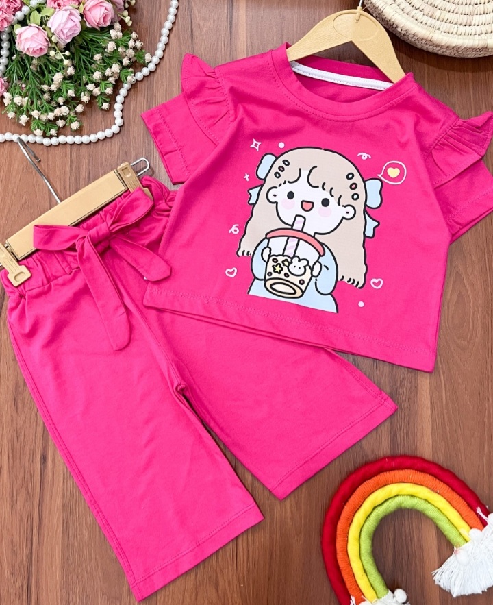 ست کراپ و شلوارک راحتی بچگانه دخترانه از 5 تا 8 سال