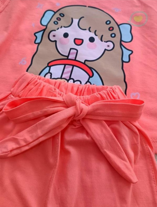 ست کراپ و شلوارک راحتی بچگانه دخترانه از 5 تا 8 سال